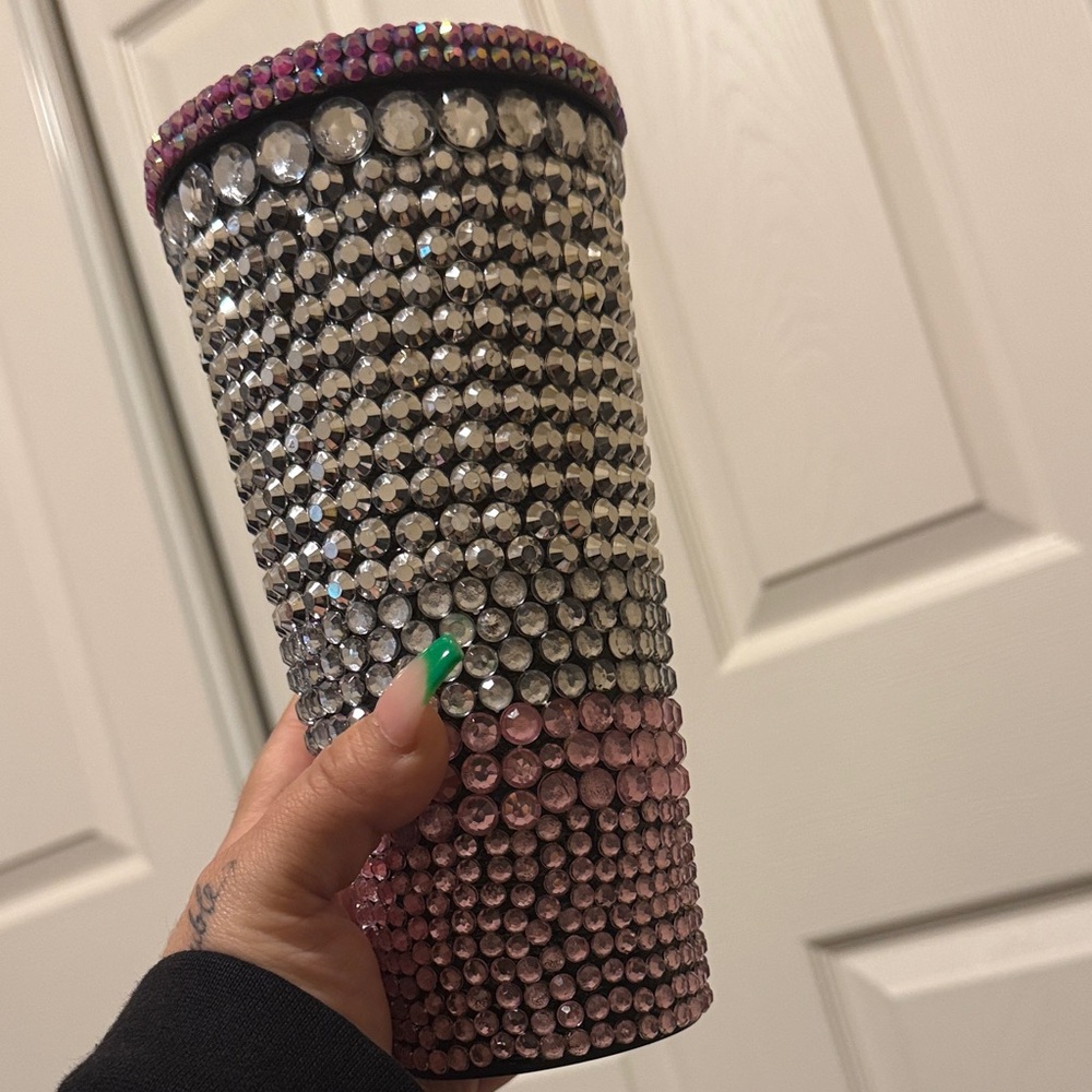 Crystal-Embellished Pink and Silver Rhinestone Tumbler - Unbranded